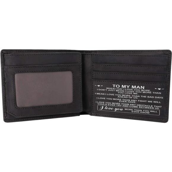 Personalized Leather Wallet For Man, Engraved RFID Blocking Bifold Stylish Black - Picture 1 of 7